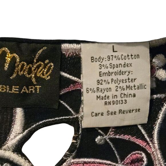 Bob Mackie Wearable Art Jacket Size L Black & Pink Embroidered Stretch Cut Outs - Picture 7 of 11